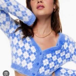 Sunday Best Sky Blue and White Fuzzy Reese Sweater